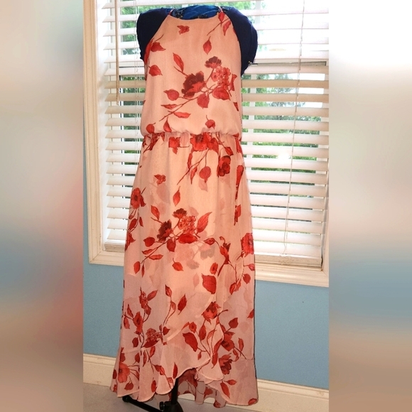 Lush Small Pink Red Floral Ruffle Faux Wrap Dress - Picture 2 of 7